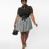 Clothing Unique Vintage Plus Size Black & White Houndstooth & Bows Flare Skirt