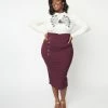 Unique Vintage Plus Size Eggplant High Waist Wiggle Skirt New Arrivals!