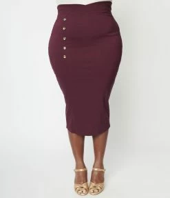 Unique Vintage Plus Size Eggplant High Waist Wiggle Skirt New Arrivals!