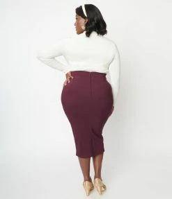 Unique Vintage Plus Size Eggplant High Waist Wiggle Skirt New Arrivals!