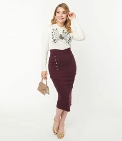 Unique Vintage Eggplant High Waist Wiggle Skirt