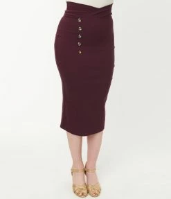 Unique Vintage Eggplant High Waist Wiggle Skirt