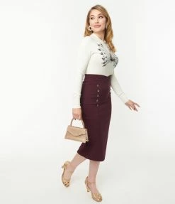 Unique Vintage Eggplant High Waist Wiggle Skirt