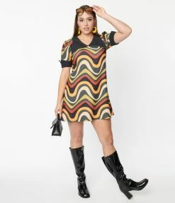 New Arrivals! Smak Parlour Yellow & Green Wavy Stripe Mini Dress