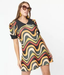 New Arrivals! Smak Parlour Yellow & Green Wavy Stripe Mini Dress
