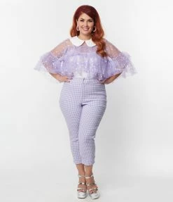 Smak Parlour Plus Size Lavender Gingham Heart Pocket Smarty Pants Capri
