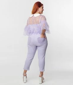 Smak Parlour Plus Size Lavender Gingham Heart Pocket Smarty Pants Capri