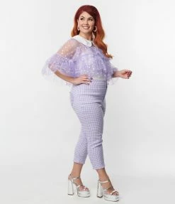 Smak Parlour Plus Size Lavender Gingham Heart Pocket Smarty Pants Capri