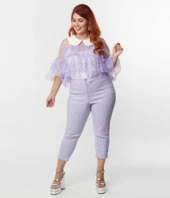 Smak Parlour Plus Size Lavender Gingham Heart Pocket Smarty Pants Capri