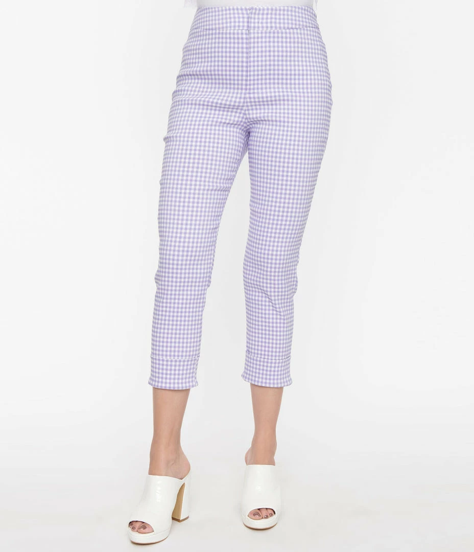 Smak Parlour Lavender Gingham Heart Pocket Smarty Pants Capri