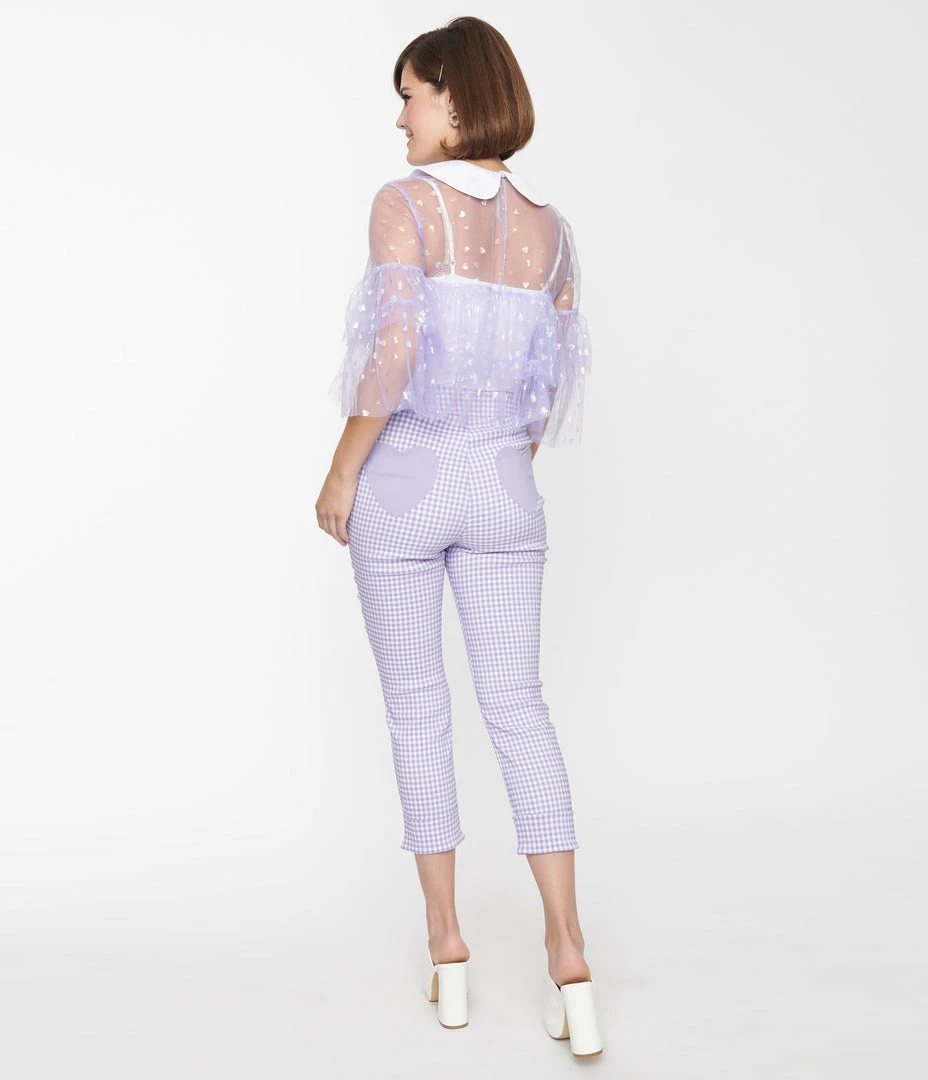 Smak Parlour Lavender Gingham Heart Pocket Smarty Pants Capri