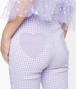Smak Parlour Lavender Gingham Heart Pocket Smarty Pants Capri