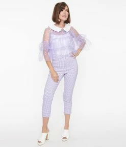 Smak Parlour Lavender Gingham Heart Pocket Smarty Pants Capri