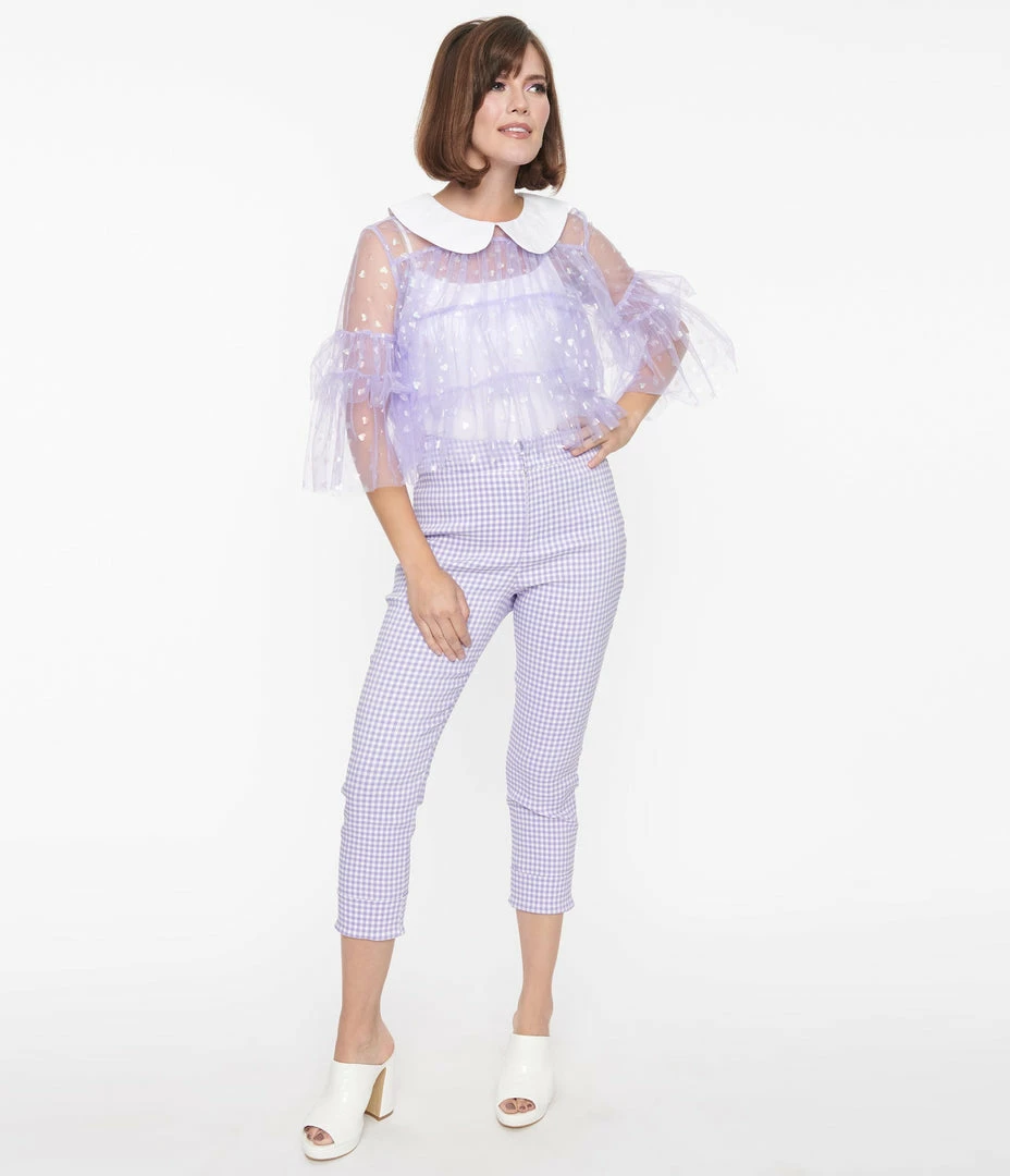 Smak Parlour Lavender Gingham Heart Pocket Smarty Pants Capri