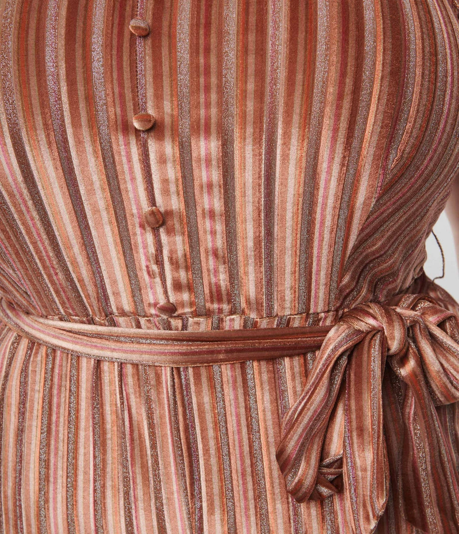 New Arrivals! Unique Vintage Plus Size Multi Orange Stripe Velvet Heddy Jumpsuit