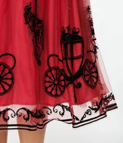 Unique Vintage Black & Burgundy Carousel Bertie Swing Dress New Arrivals!