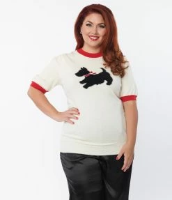 Unique Vintage Plus Size Ivory & Scottie Dog Farrow Sweater Clothing