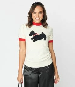 Clothing Unique Vintage Ivory & Scottie Dog Farrow Sweater