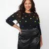 Unique Vintage Plus Size Black & Rainbow Bobble Minou Sweater Clothing