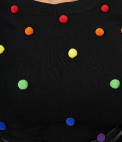 Unique Vintage Plus Size Black & Rainbow Bobble Minou Sweater Clothing