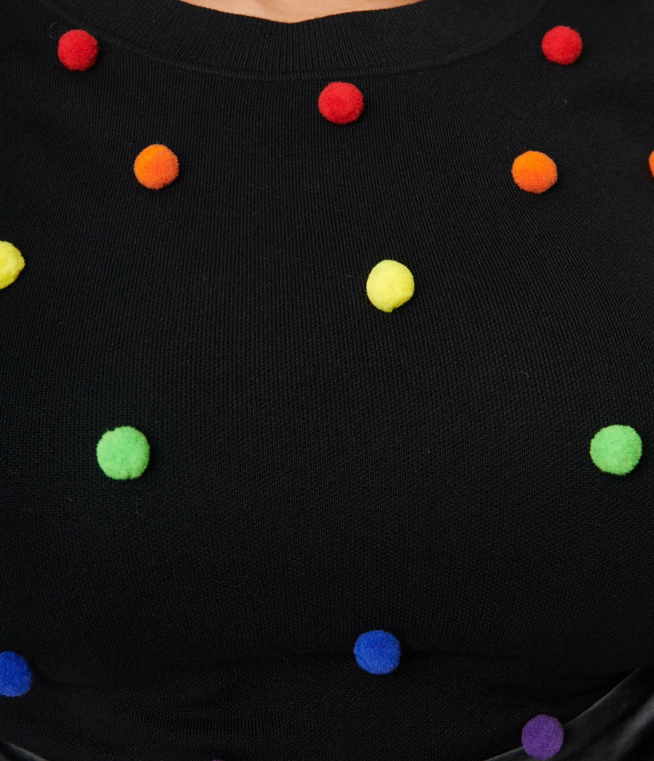 Unique Vintage Plus Size Black & Rainbow Bobble Minou Sweater Clothing