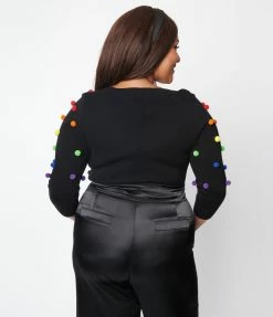 Unique Vintage Plus Size Black & Rainbow Bobble Minou Sweater Clothing
