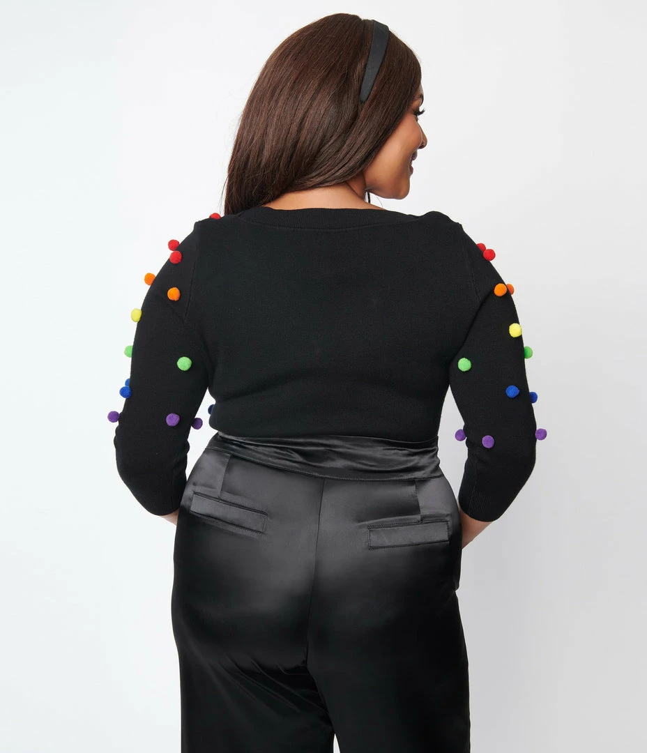 Unique Vintage Plus Size Black & Rainbow Bobble Minou Sweater Clothing