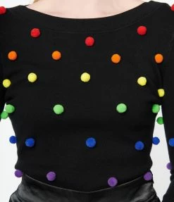 Unique Vintage Black & Rainbow Bobble Minou Sweater Clothing