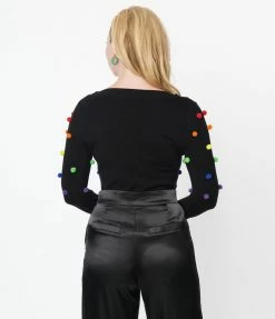 Unique Vintage Black & Rainbow Bobble Minou Sweater Clothing