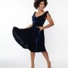 Unique Vintage Navy Velvet Prairie Swing Dress