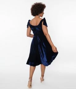Unique Vintage Navy Velvet Prairie Swing Dress