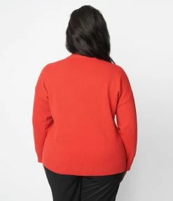 Unique Vintage Plus Size Red & Flock Of Sheep Sweater