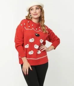 New Arrivals! Unique Vintage Red & Flock Of Sheep Sweater