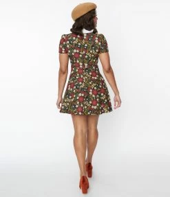 Katakomb Navy & Burgundy Botanical Print Jane Flare Dress Trending