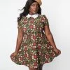 Katakomb Trending Plus Size Navy & Burgundy Botanical Print Jane Flare Dress