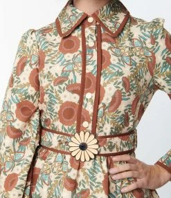 Katakomb Trending Ivory & Brown Botanical Print Dakota Flare Dress