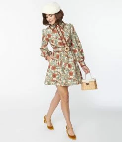 Katakomb Trending Ivory & Brown Botanical Print Dakota Flare Dress