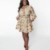 Katakomb Plus Size Ivory & Brown Botanical Print Dakota Flare Dress Trending