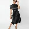 Katakomb Clothing Black Vegan Leather Katherine Midi Dress