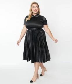 Katakomb Plus Size Black Vegan Leather Katherine Midi Dress Clothing
