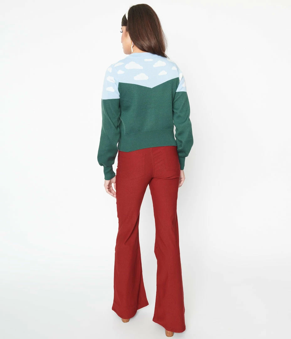 Clothing Unique Vintage Burgundy & Mushroom Embroidery Majors Flare Pants