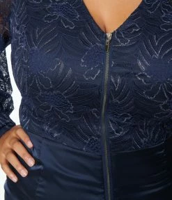 Clothing Unique Vintage Plus Size Navy Sparkle Lace Jumpsuit & Skirt Overlay