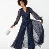 Clothing Unique Vintage Navy Sparkle Lace Jumpsuit & Skirt Overlay