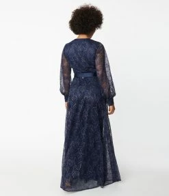 Clothing Unique Vintage Navy Sparkle Lace Jumpsuit & Skirt Overlay