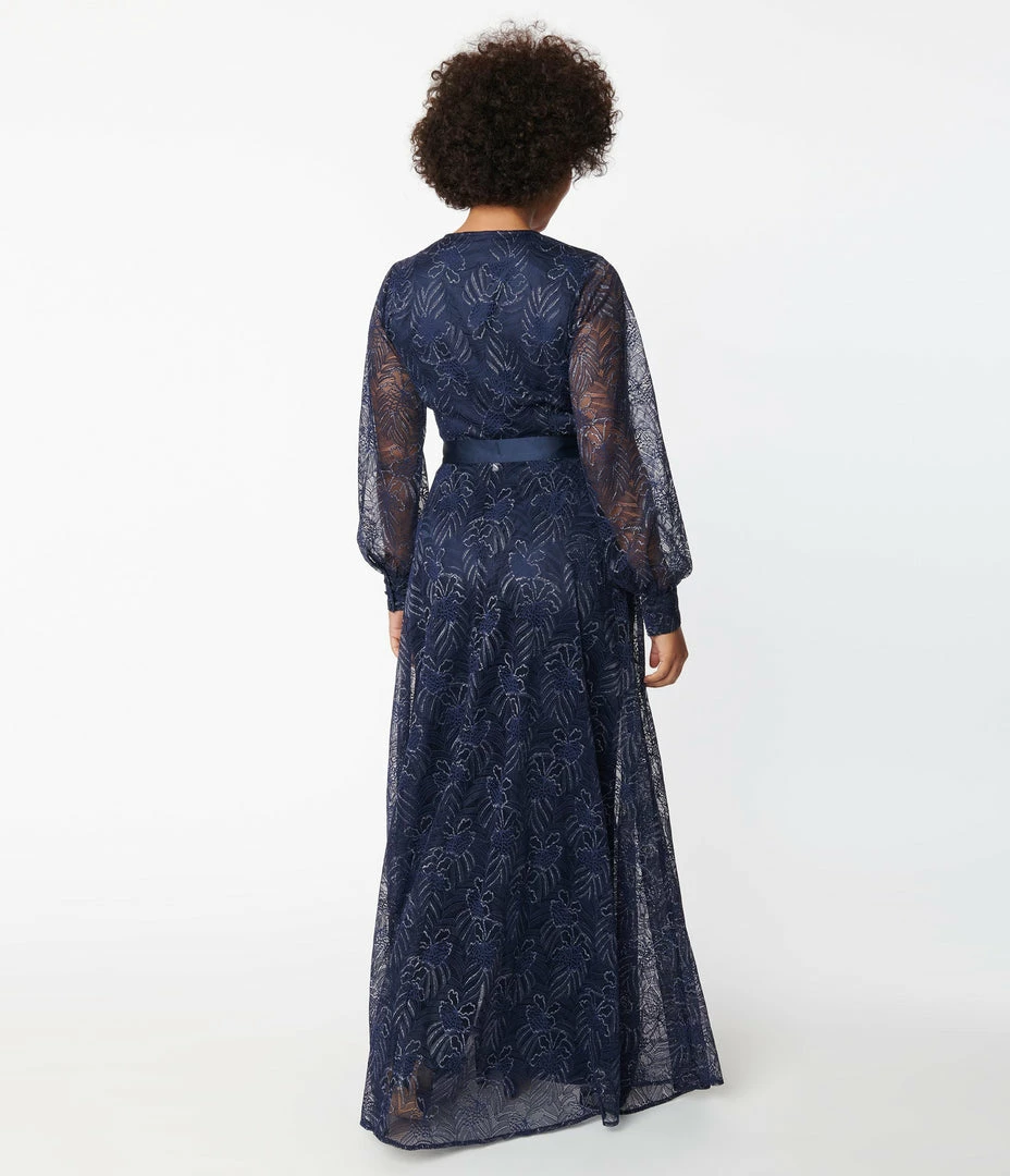 Clothing Unique Vintage Navy Sparkle Lace Jumpsuit & Skirt Overlay