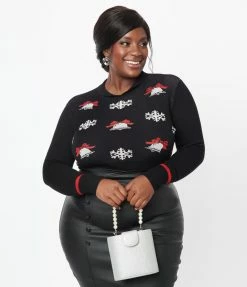 Unique Vintage Plus Size Holiday Bells & Snowflakes Sweater New Arrivals!