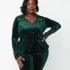 Unique Vintage Plus Size Emerald Peacock Velvet Blouse Clothing