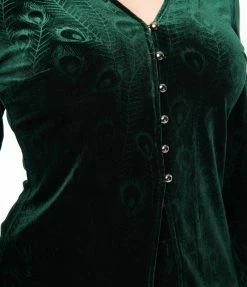 New Arrivals! Unique Vintage Emerald Peacock Velvet Blouse