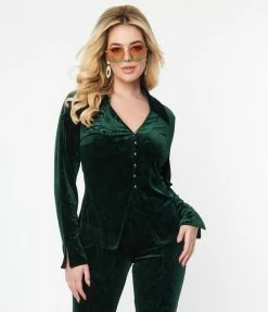 New Arrivals! Unique Vintage Emerald Peacock Velvet Blouse