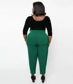 New Arrivals! Unique Vintage Plus Size Emerald Front Pleat Pants
